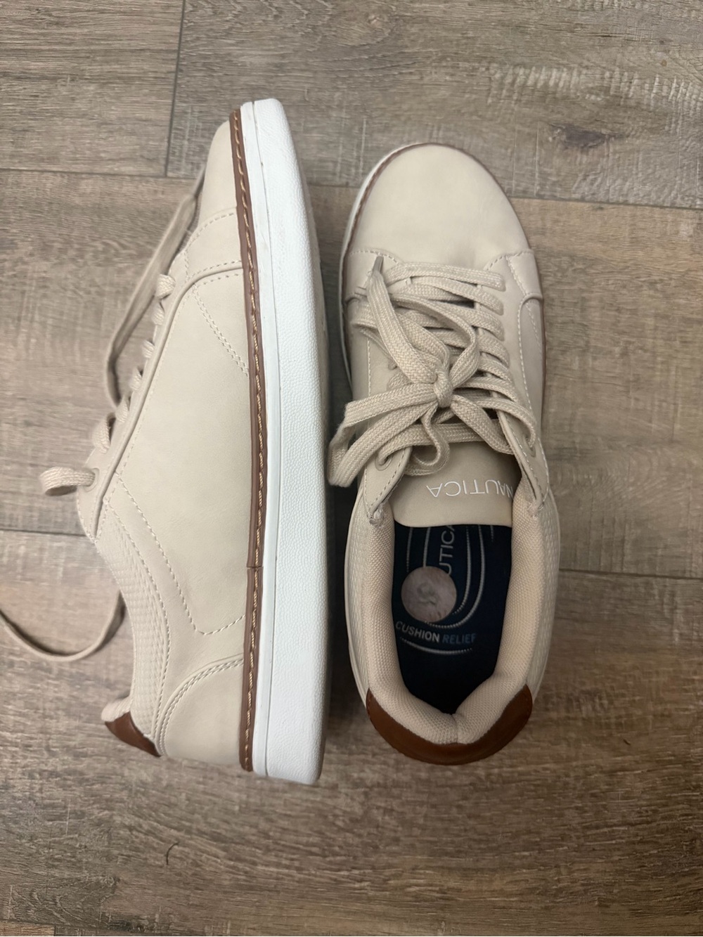 Nautica Beige Lace-Up Casual Sneakers with White Sole